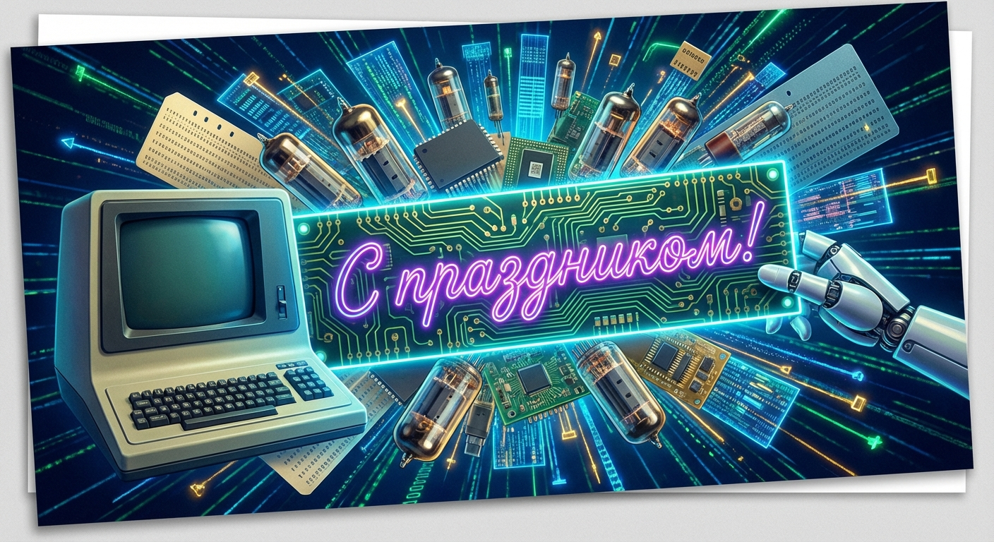 Создать открытку-картинку с поздравлением на День информатики с помощью нейросети