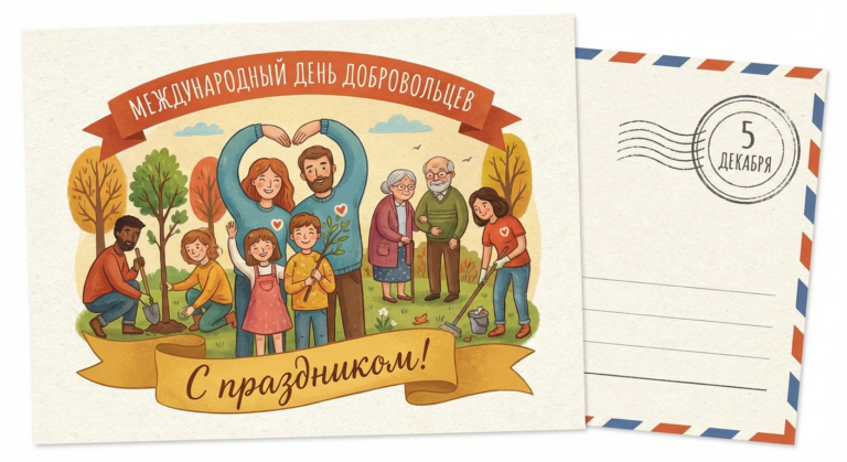Создать открытку-картинку с поздравлением на Международный день добровольцев с помощью нейросети