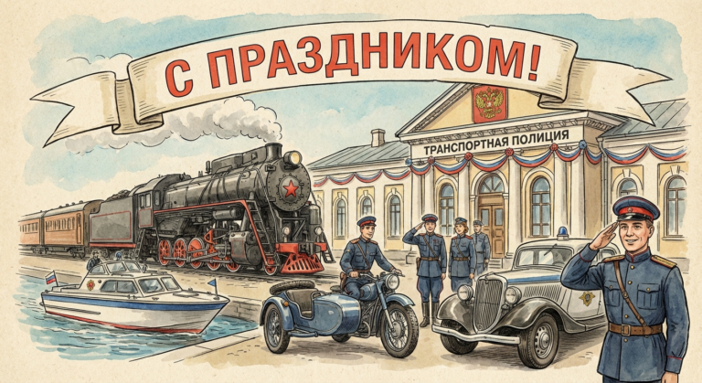 Создать открытку-картинку с поздравлением на День транспортной полиции с помощью нейросети