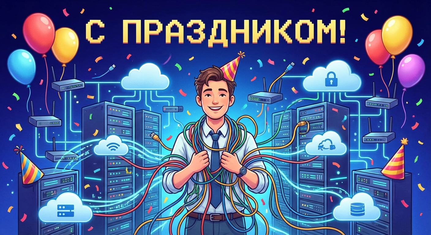 Создать открытку-картинку с поздравлением на День сетевика с помощью нейросети