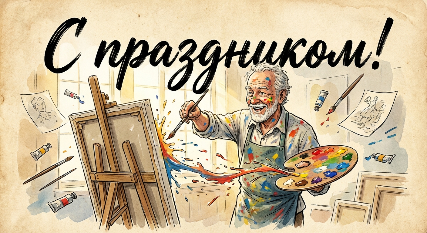 Создать открытку-картинку с поздравлением на День художника с помощью нейросети