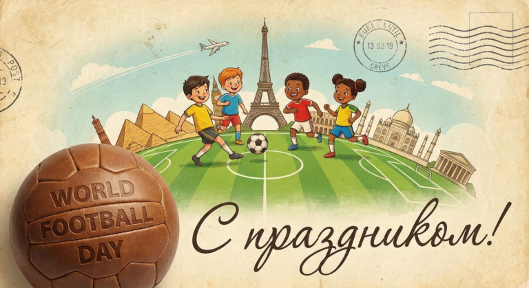 Создать открытку-картинку с поздравлением на Всемирный день футбола с помощью нейросети