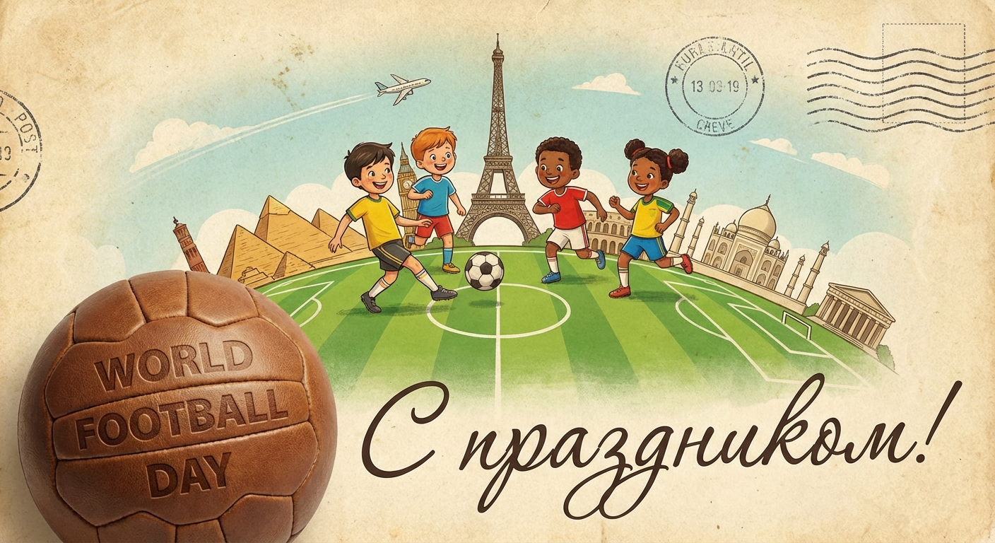 Создать открытку-картинку с поздравлением на Всемирный день футбола с помощью нейросети
