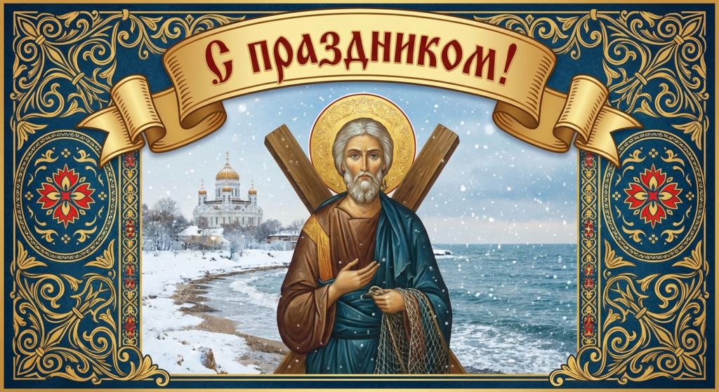 Создать открытку-картинку с поздравлением на День Андрея Первозванного с помощью нейросети