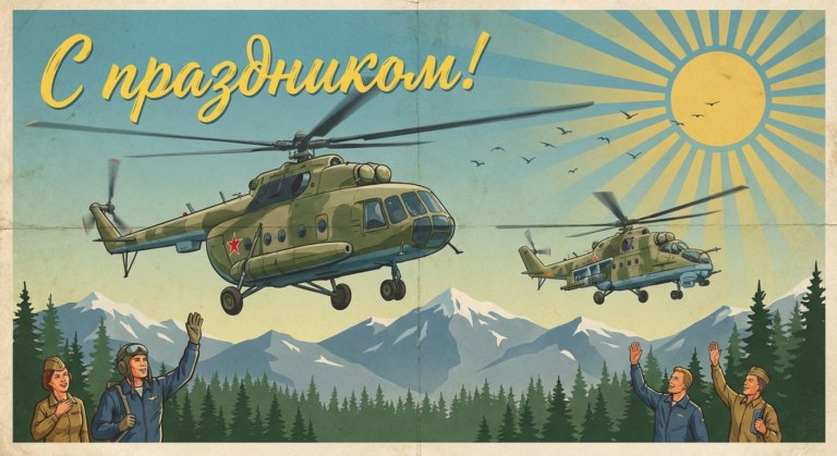 Создать открытку-картинку с поздравлением на День вертолетчика с помощью нейросети