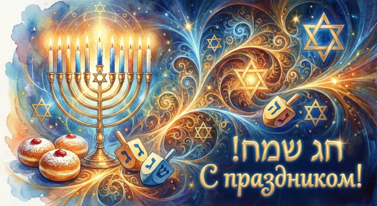 Создать открытку-картинку с поздравлением на Ханука с помощью нейросети