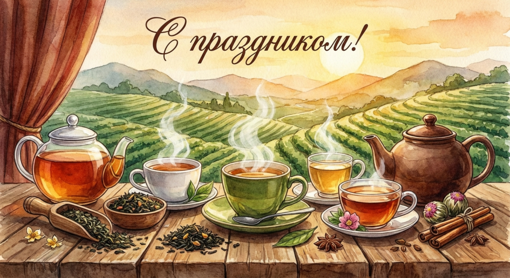 Создать открытку-картинку с поздравлением на Международный день чая с помощью нейросети