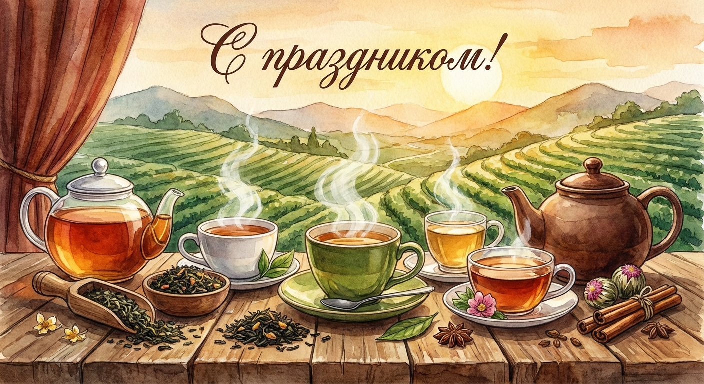 Создать открытку-картинку с поздравлением на Международный день чая с помощью нейросети