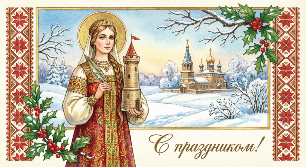 Создать открытку-картинку с поздравлением на День святой Варвары с помощью нейросети