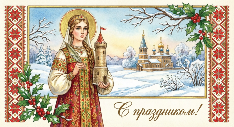 Создать открытку-картинку с поздравлением на День святой Варвары с помощью нейросети