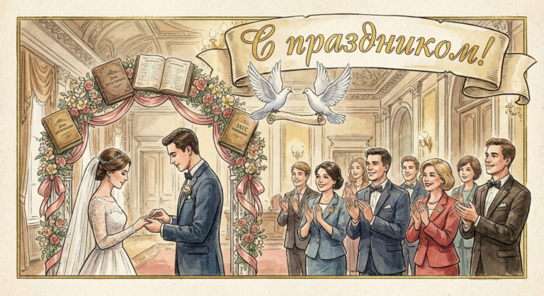 Создать открытку-картинку с поздравлением на День работников органов ЗАГСа с помощью нейросети