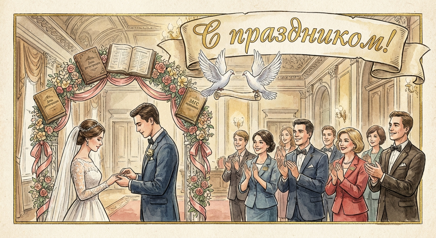 Создать открытку-картинку с поздравлением на День работников органов ЗАГСа с помощью нейросети