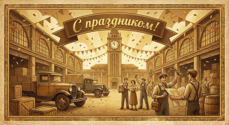 Создать открытку-картинку с поздравлением на День снабженца с помощью нейросети