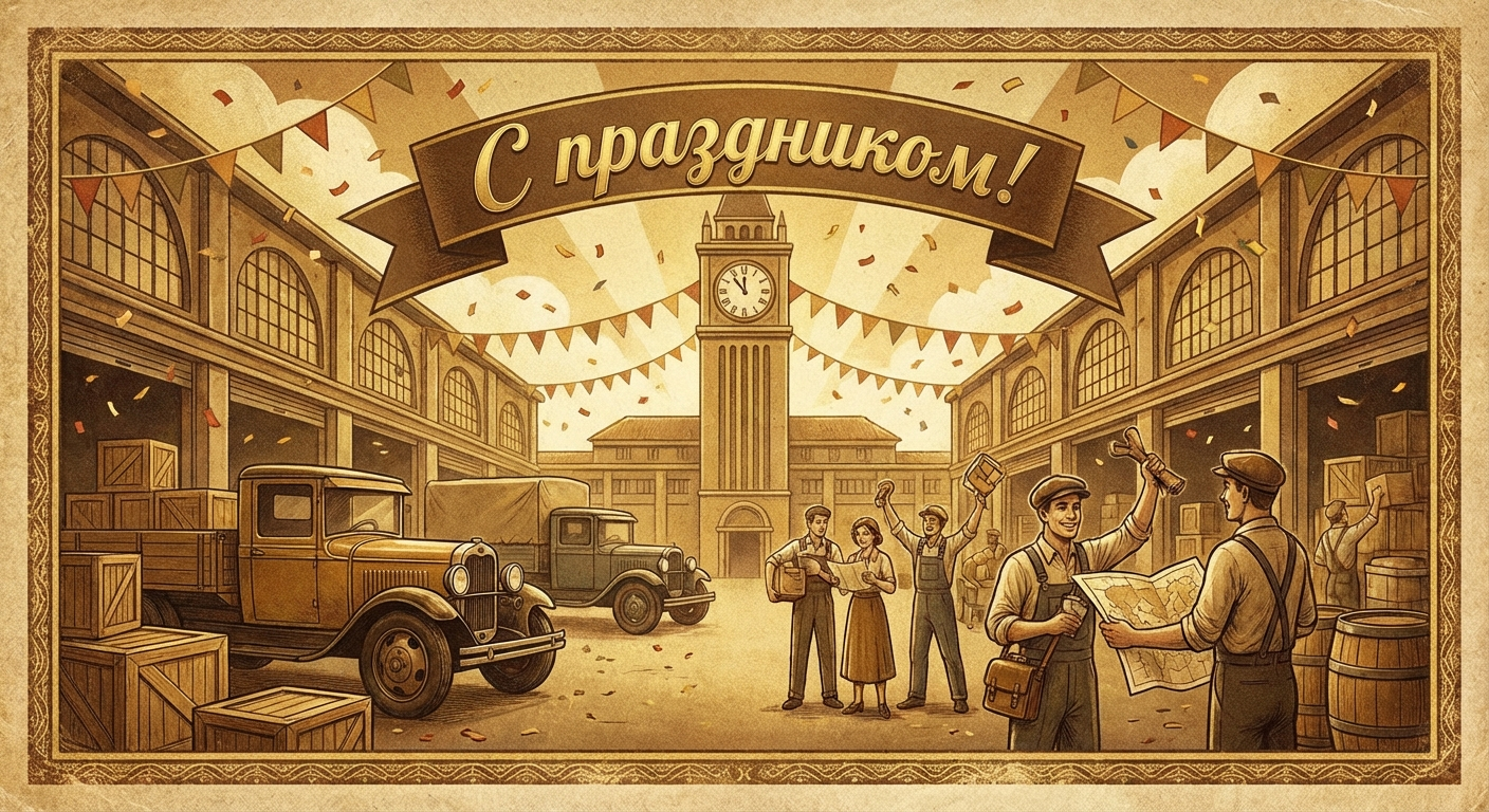 Создать открытку-картинку с поздравлением на День снабженца с помощью нейросети