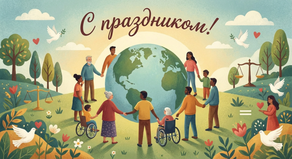 Создать открытку-картинку с поздравлением на Всемирный день социальной справедливости с помощью нейросети