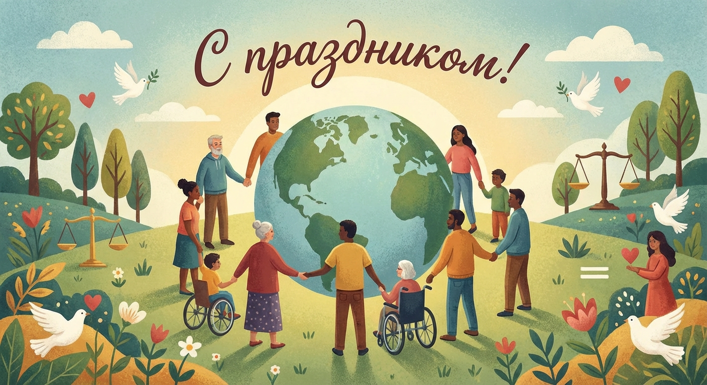 Создать открытку-картинку с поздравлением на Всемирный день социальной справедливости с помощью нейросети