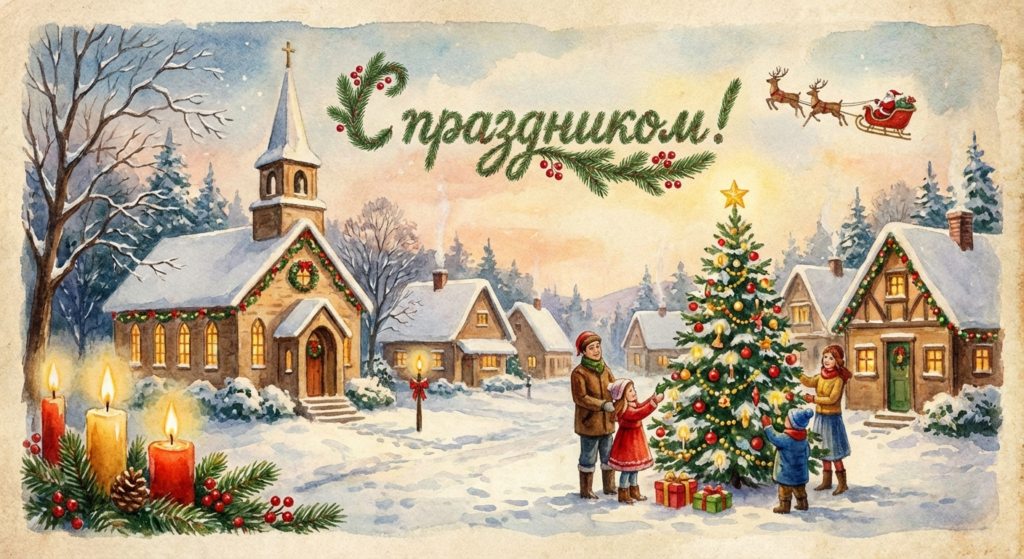 Создать открытку-картинку с поздравлением на Католическое Рождество с помощью нейросети