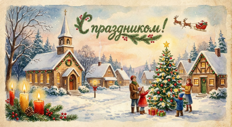 Создать открытку-картинку с поздравлением на Католическое Рождество с помощью нейросети
