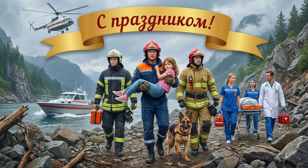 Создать открытку-картинку с поздравлением на День спасателя с помощью нейросети