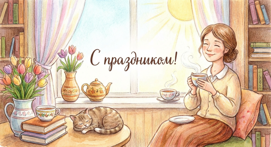 Создать открытку-картинку с поздравлением на День женского счастья с помощью нейросети