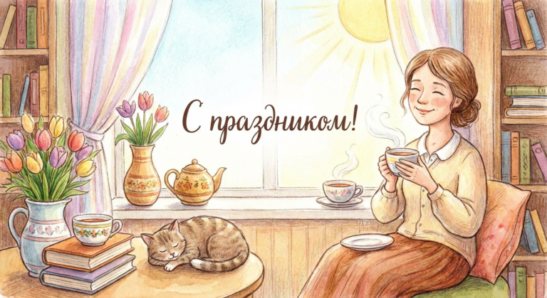 Создать открытку-картинку с поздравлением на День женского счастья с помощью нейросети