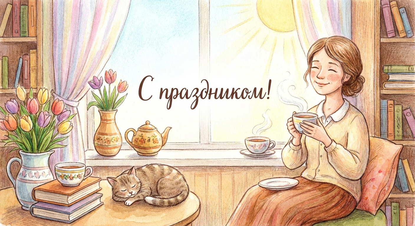 Создать открытку-картинку с поздравлением на День женского счастья с помощью нейросети