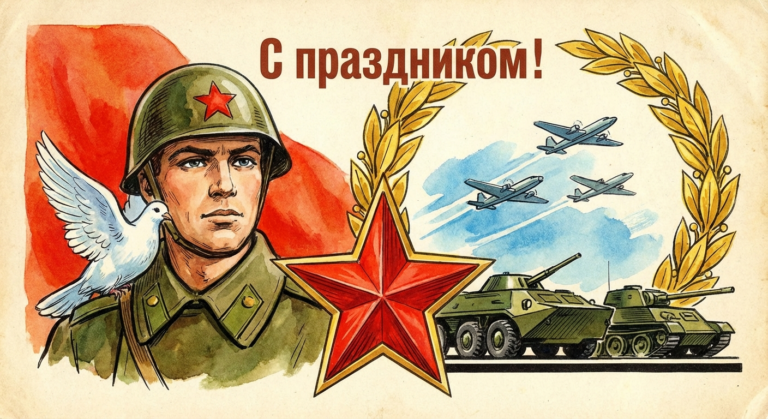 Создать открытку-картинку с поздравлением на День защитника Отечества (23 Февраля) с помощью нейросети