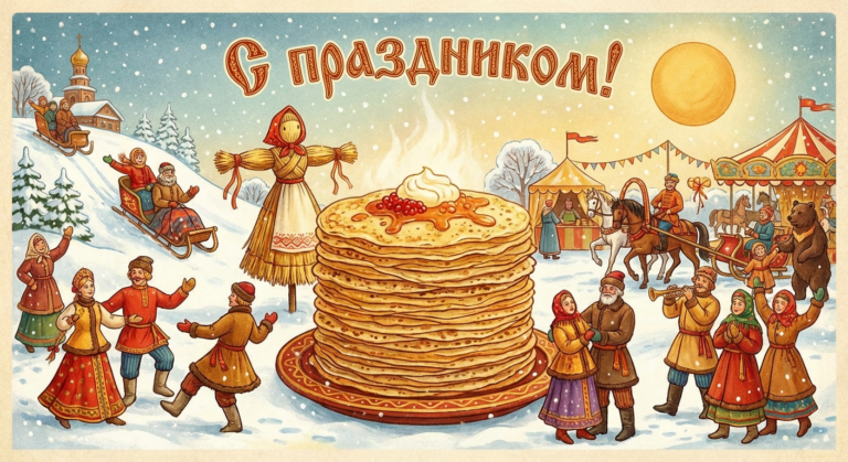 Создать открытку-картинку с поздравлением на Масленица с помощью нейросети