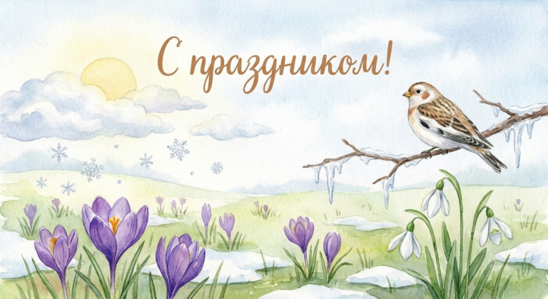 Создать открытку-картинку с поздравлением на Последний день зимы с помощью нейросети