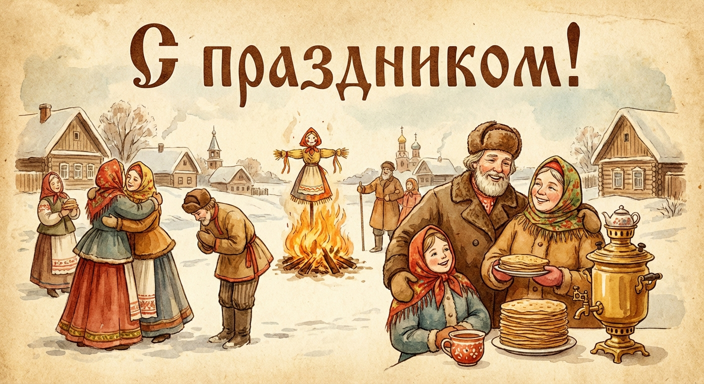 Создать открытку-картинку с поздравлением на Прощеное воскресенье с помощью нейросети