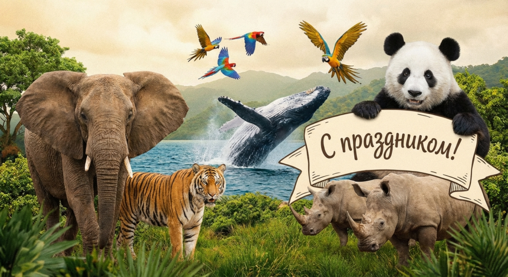 Создать открытку-картинку с поздравлением на Всемирный день дикой природы с помощью нейросети