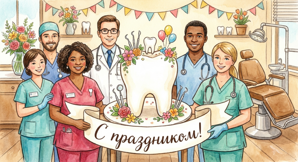 Создать открытку-картинку с поздравлением на Международный день зубного врача с помощью нейросети