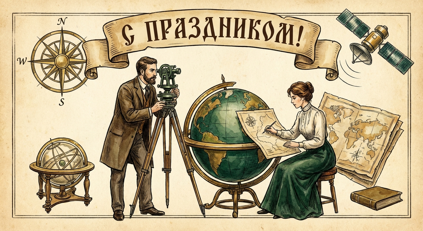 Создать открытку-картинку с поздравлением на День работников геодезии и картографии с помощью нейросети