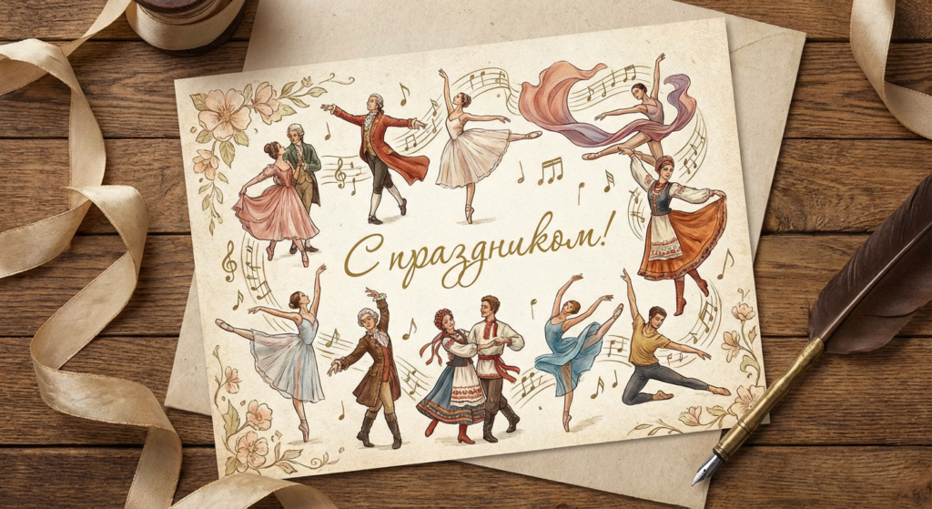 Создать открытку-картинку с поздравлением на День хореографа с помощью нейросети