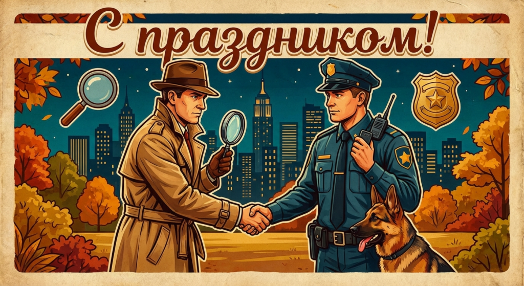 Создать открытку-картинку с поздравлением на День частного охранника и детектива с помощью нейросети