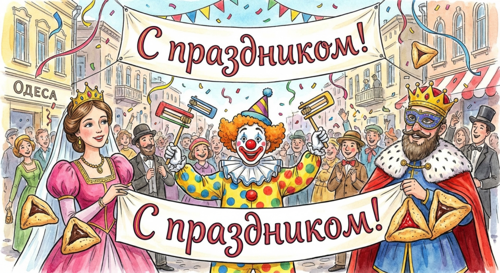 Создать открытку-картинку с поздравлением на Пурим с помощью нейросети