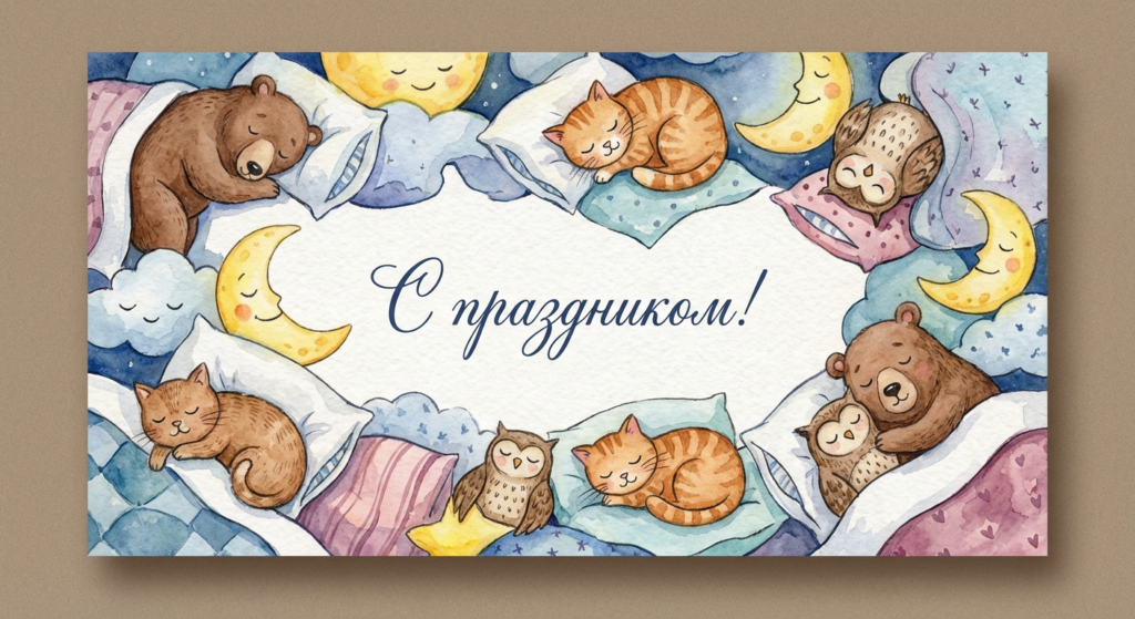 Создать открытку-картинку с поздравлением на Всемирный день сна с помощью нейросети