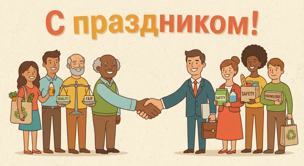 Создать открытку-картинку с поздравлением на Всемирный день защиты прав потребителей с помощью нейросети