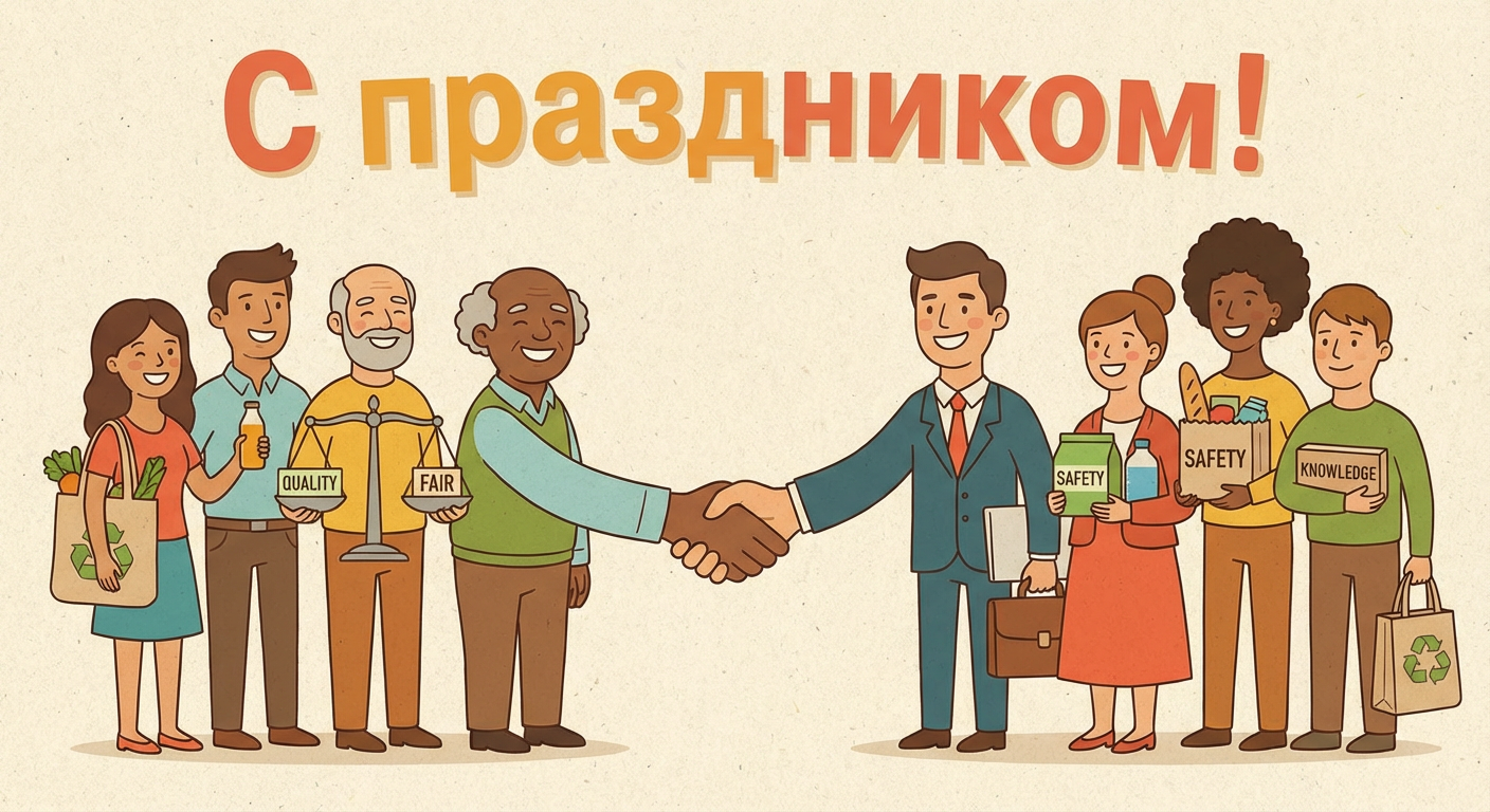 Создать открытку-картинку с поздравлением на Всемирный день защиты прав потребителей с помощью нейросети