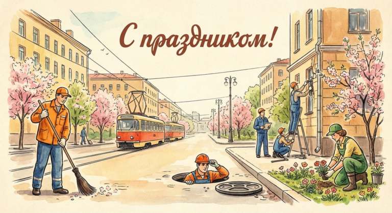 Создать открытку-картинку с поздравлением на День работников бытового обслуживания населения и ЖКХ с помощью нейросети