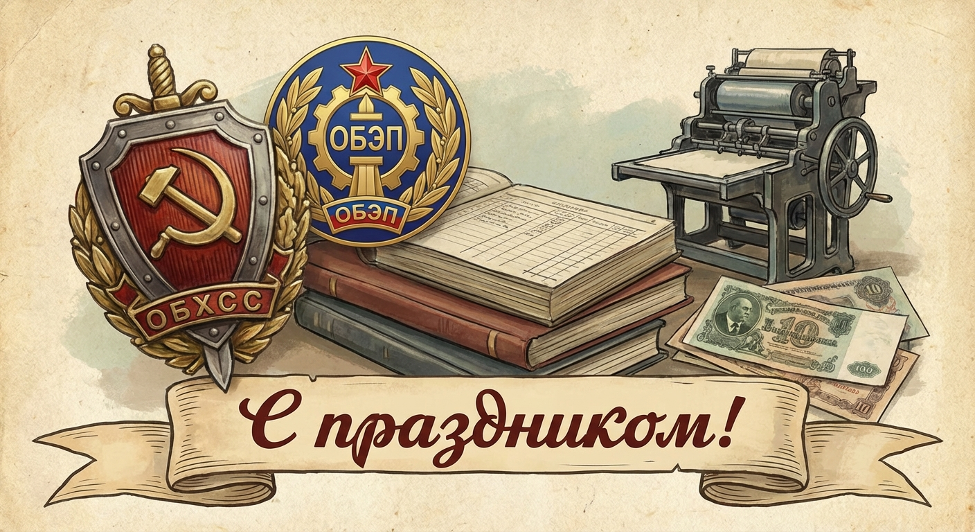 Создать открытку-картинку с поздравлением на День службы ОБЭП (ОБХСС) с помощью нейросети