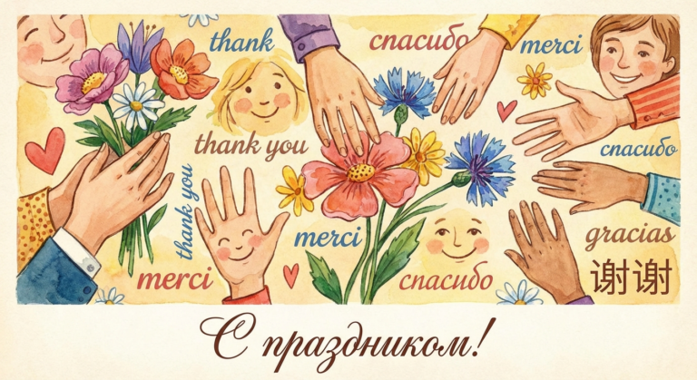 Создать открытку-картинку с поздравлением на Международный день «спасибо» с помощью нейросети