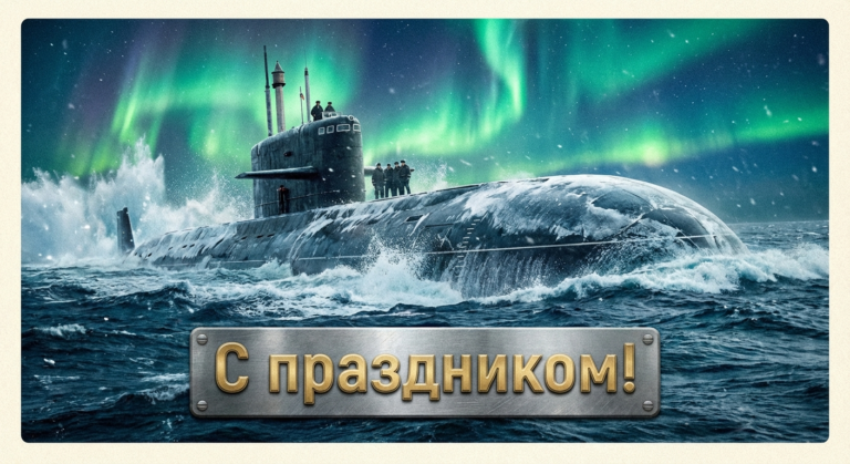 Создать открытку-картинку с поздравлением на День моряка-подводника с помощью нейросети