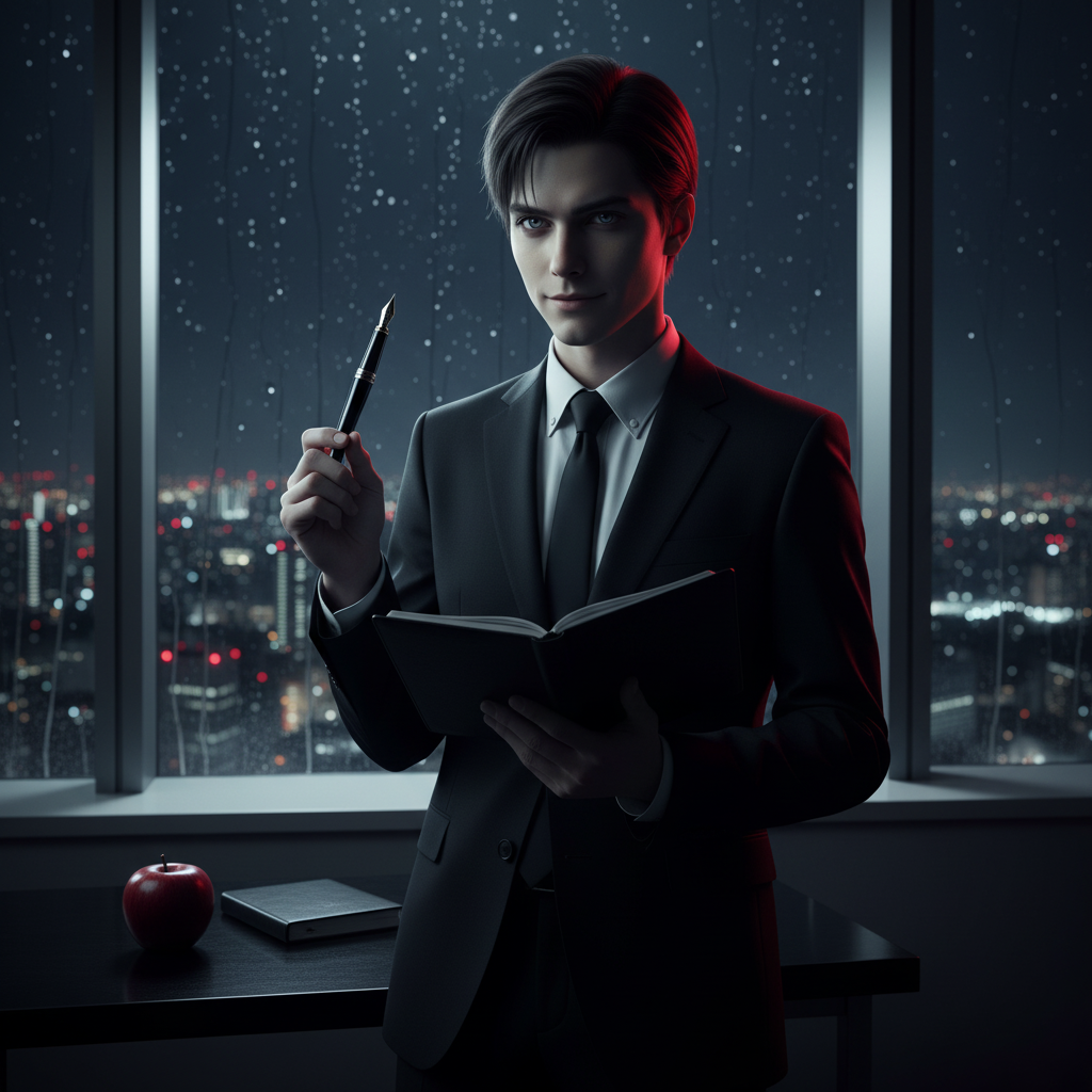 Сгенерировать фото или селфи в стиле сериала "Тетрадь смерти"