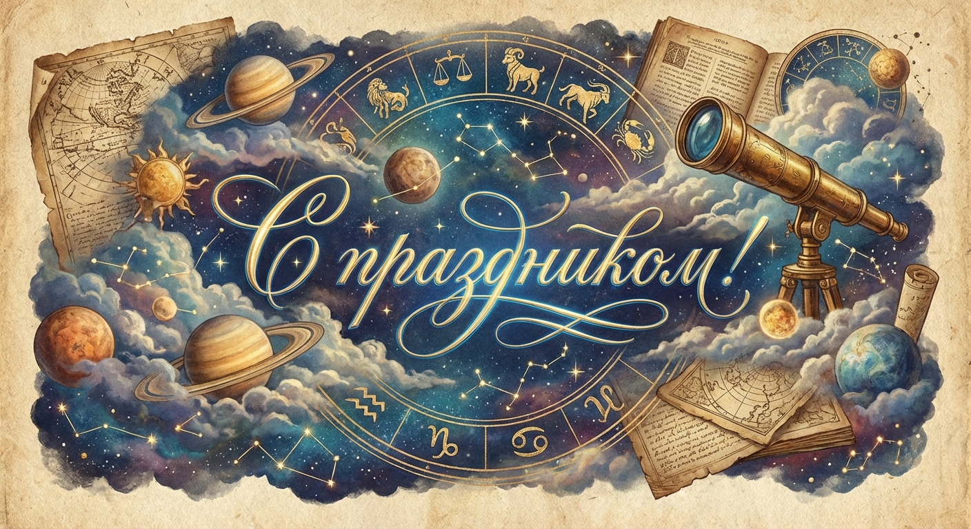 Создать открытку-картинку с поздравлением на Международный день астрологии с помощью нейросети