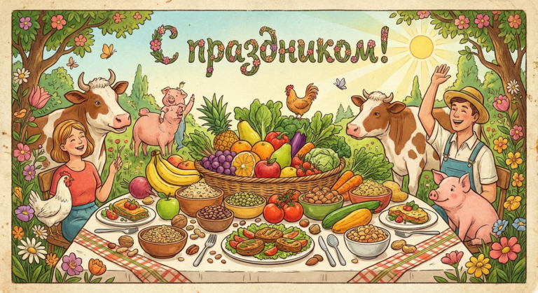 Создать открытку-картинку с поздравлением на Международный день без мяса с помощью нейросети