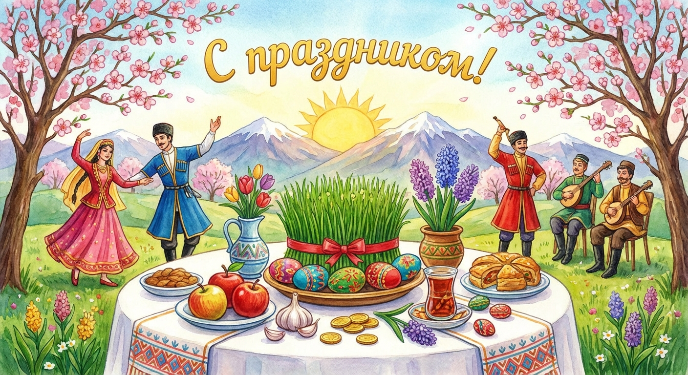 Создать открытку-картинку с поздравлением на Навруз с помощью нейросети