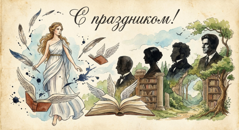 Создать открытку-картинку с поздравлением на Всемирный день поэзии с помощью нейросети