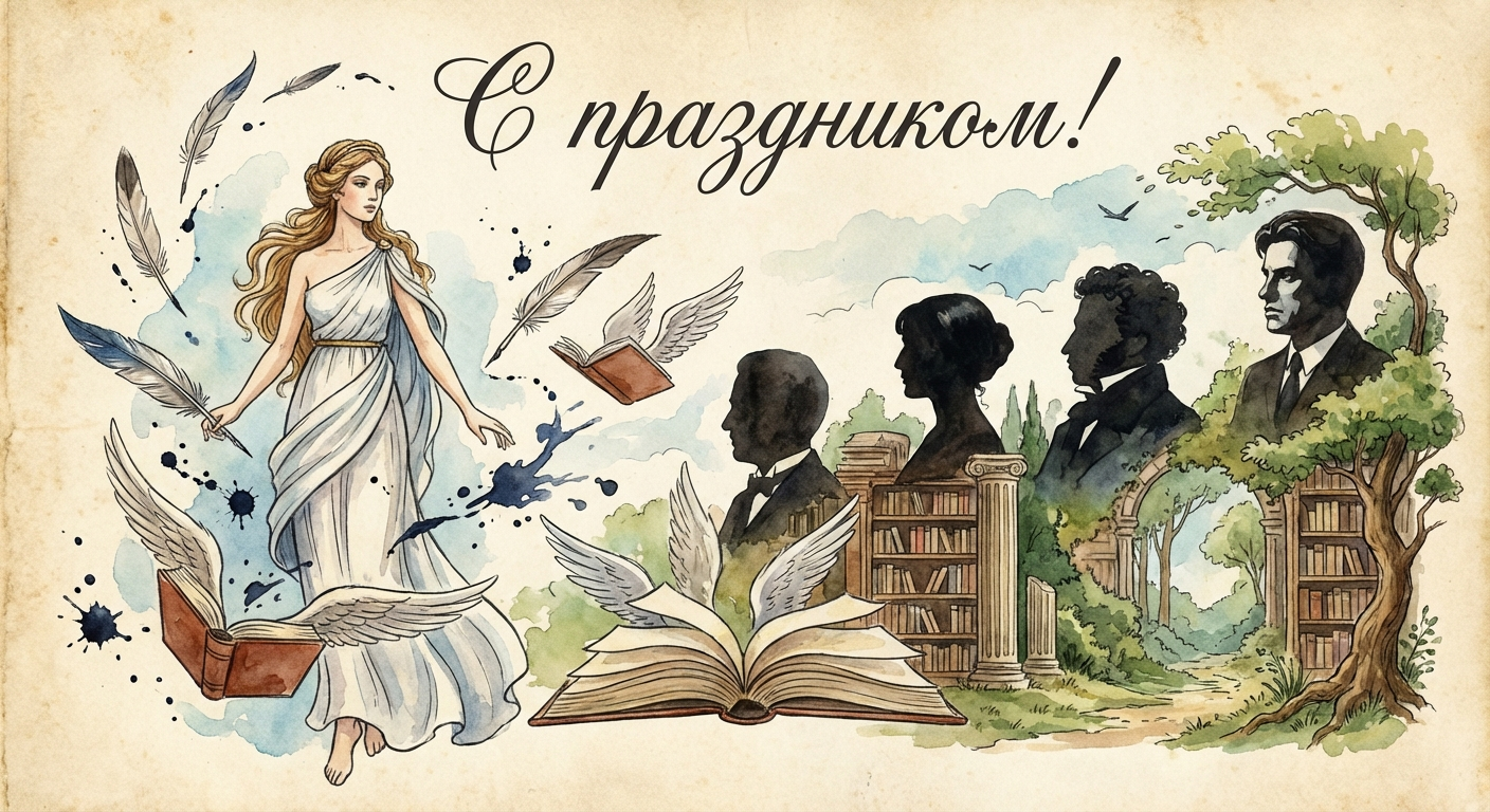 Создать открытку-картинку с поздравлением на Всемирный день поэзии с помощью нейросети