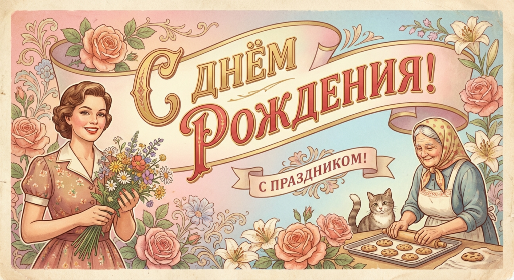 Поздравительная открытка на день рождения женщине через ИИ